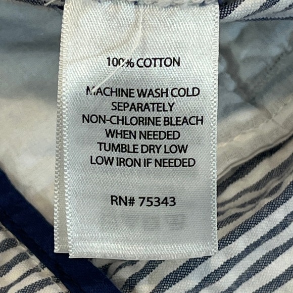 British Khaki Seersucker Mini Skirt Womens 8 Blue White Nautical Striped Anchor - Picture 7 of 7